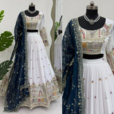 Designer Gorgette Thread Dori work White Color Lehengha  Choli